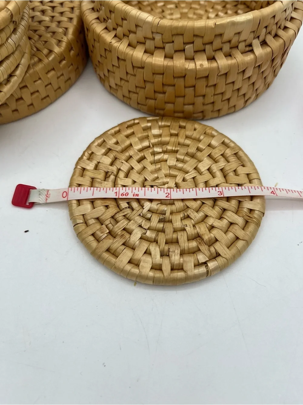 Vintage Natural Rattan Drink Coaster Set with Matching Holder